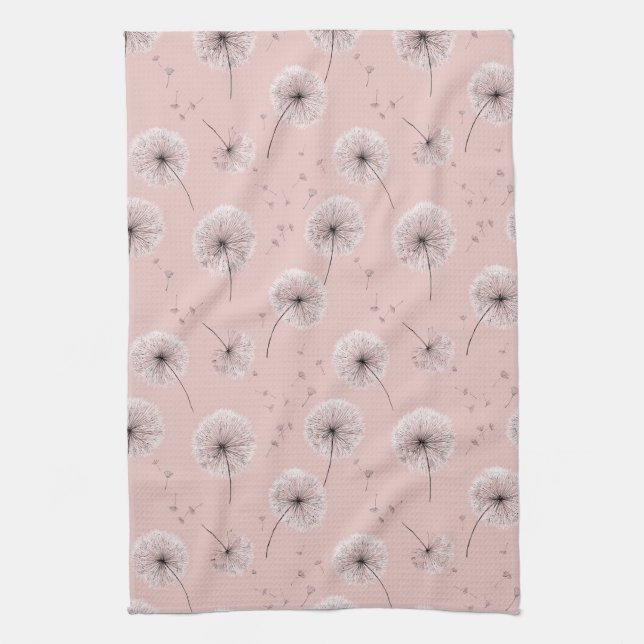 Minimalistisches Löwenzahnsamen-Muster Rosa (1) Geschirrtuch (Vertikal)