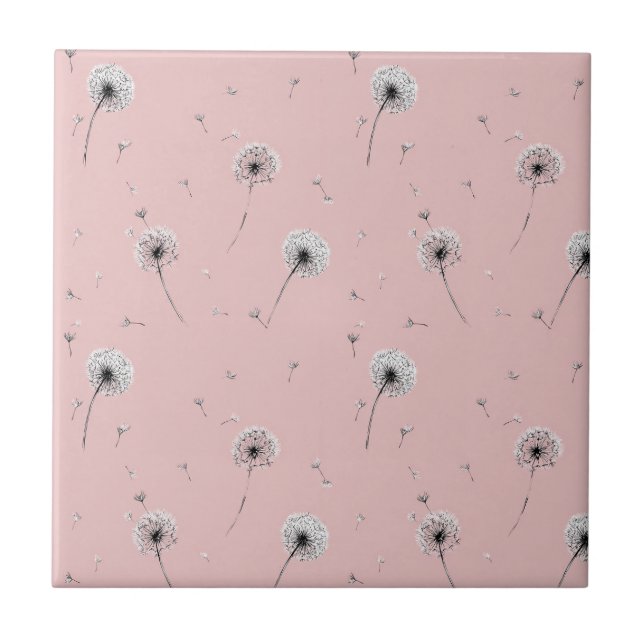 Minimalistisches Löwenzahnsamen-Muster Rosa (2) Fliese (Vorderseite)