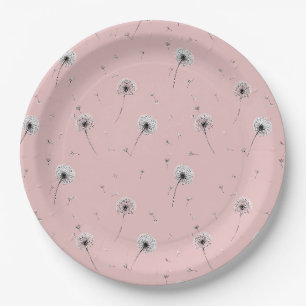 Minimalistisches Löwenzahnsamen-Muster Rosa (2) Pappteller