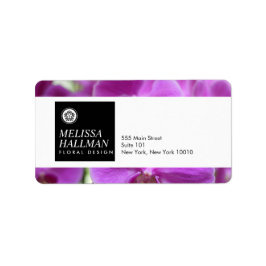 Minimalistisches Luxe-Floral-Logo mit Lila Orchide Adressaufkleber