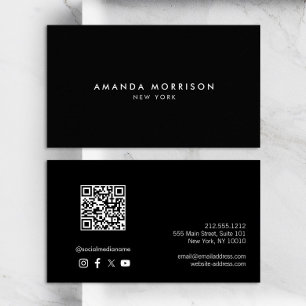 Minimalistisches Luxuriöses Schwarzes QR-Code Soci Visitenkarte