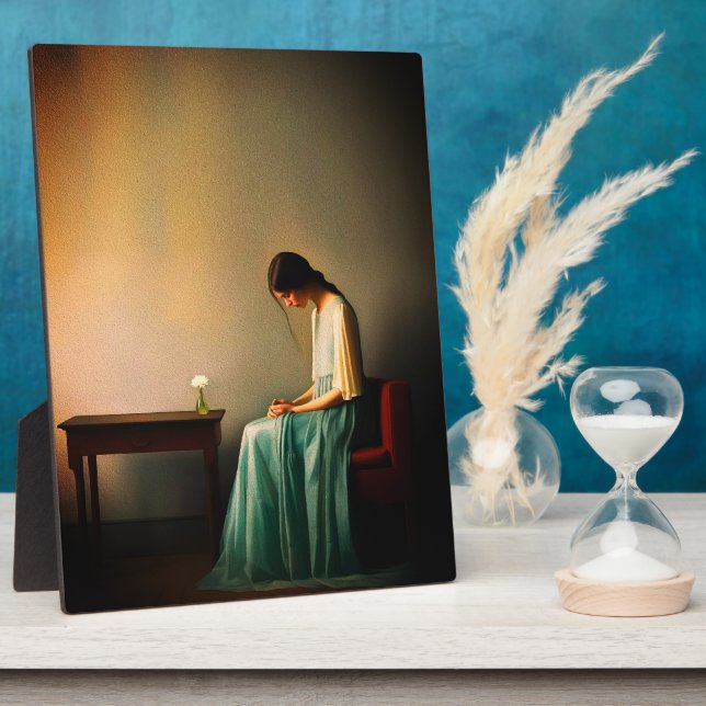 Minimalistisches Mädchen mit Blume Mauer - Moderne Fotoplatte (Seite)