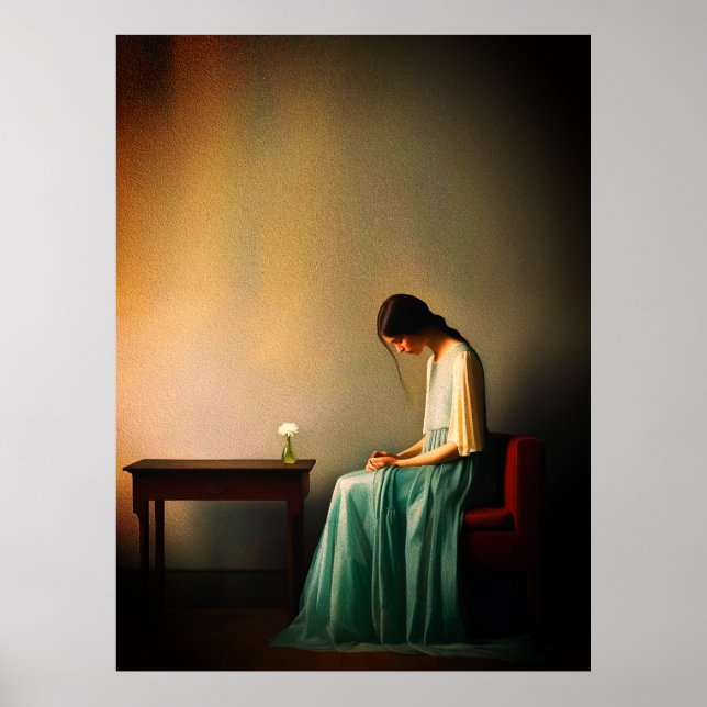 Minimalistisches Mädchen mit Blume Mauer - Moderne Poster (Vorne)