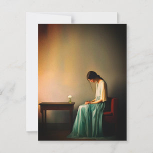 Minimalistisches Mädchen mit Blume Mauer - Moderne Postkarte