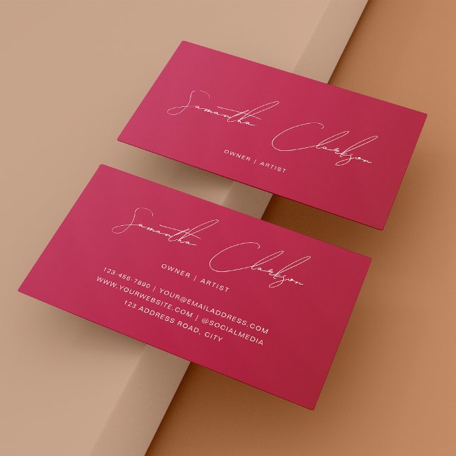 Minimalistisches Magenta-Hot-Pink-Handschrift-Scri Visitenkarte (Von Creator hochgeladen)