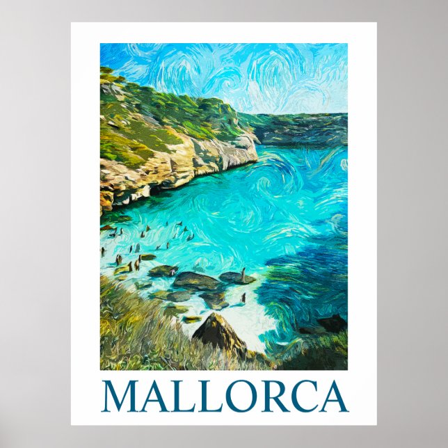 Minimalistisches Mallorca Spanien Mittelmeer-Ölgem Poster (Vorne)