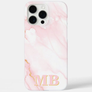 Minimalistisches Marmorrosa-Rosa-Goldmonogramm iPhone 16 Pro Max Hülle