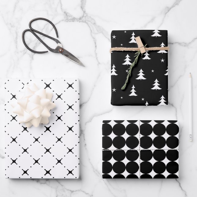 Minimalistisches, maskulinarisches schwarzes Wrapp Geschenkpapier Set (Vorderseite)