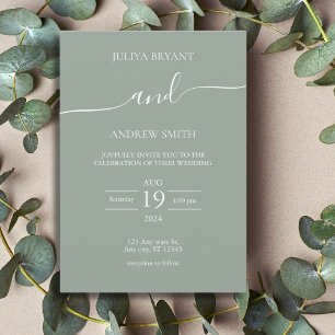 Minimalistisches Meer grün Script Hochzeit Einladung