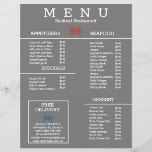 Minimalistisches Meeresfrüchte-Grillrestaurant-Men Flyer