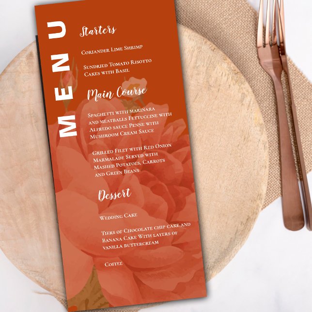 Minimalistisches Menü auf der Terracotta Floral We Menükarte (Minimalist Terracotta Floral Wedding Party Menu)