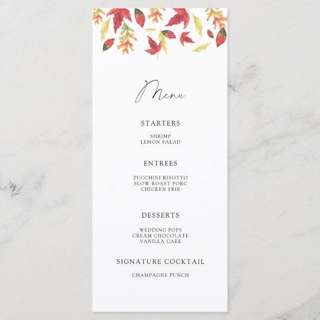 Minimalistisches Menü für Blätter mit Wasserfarben Menükarte (Vorderseite)