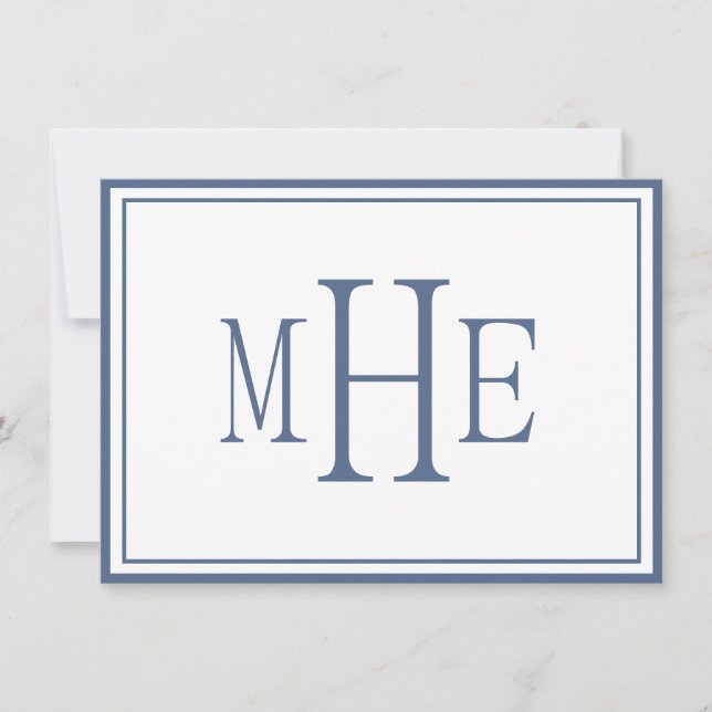 Minimalistisches Mit Monogramm Blau Mitteilungskarte (Vorderseite)