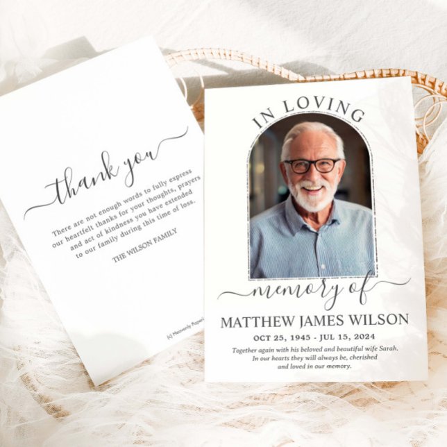 Minimalistisches Modern Arch Foto Beerdigung Memor Dankeskarte (Von Creator hochgeladen)