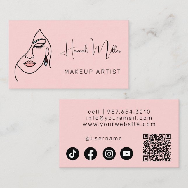 Minimalistisches Modern Beauty Face Logo Makeust A Visitenkarte (Vorne/Hinten)