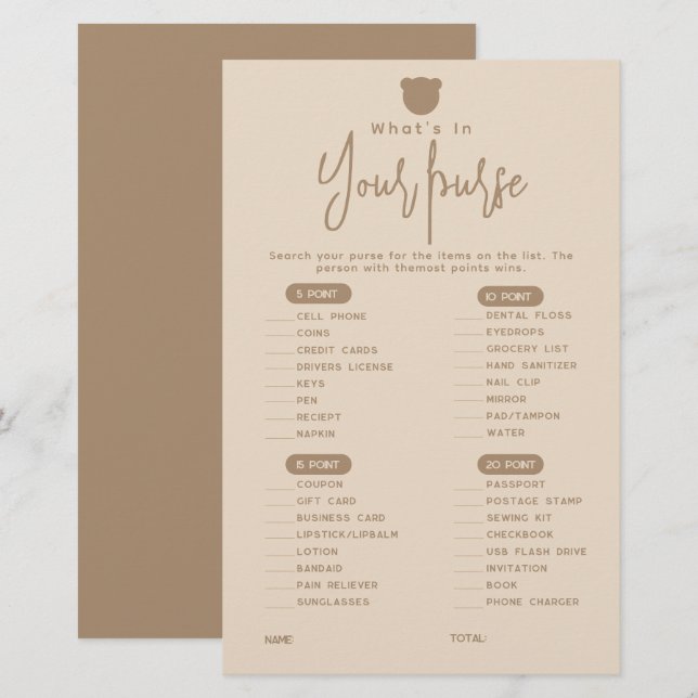 Minimalistisches, modernes Bärenduschenspiel (Vorne/Hinten)