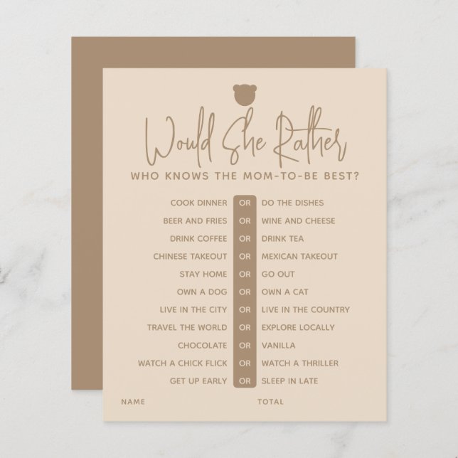 Minimalistisches, modernes Bärenduschenspiel (Vorne/Hinten)