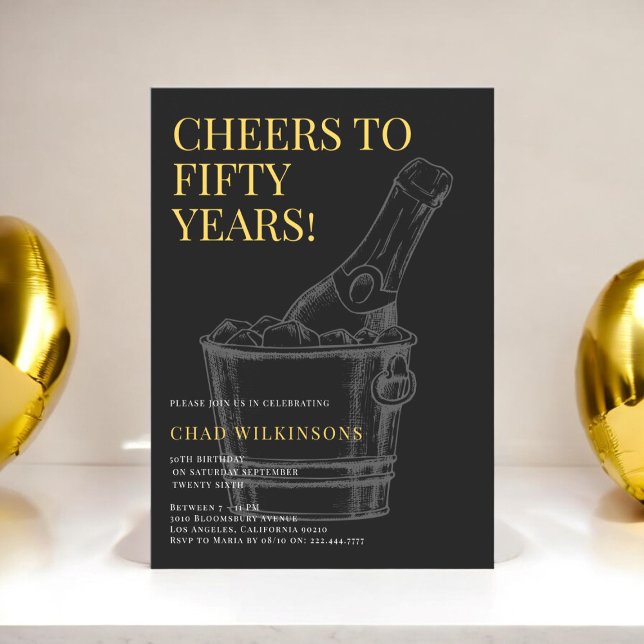 Minimalistisches modernes Black Gold Foto 50. Gebu Einladung (fifty,50th birthday invitations,modern,typography,adult birthday party,photo,milestone,stylish)