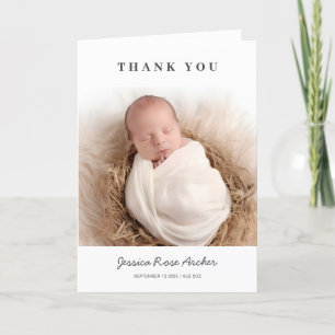 Minimalistisches modernes Black Typografy Baby Fot Dankeskarte