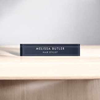 Minimalistisches, modernes blaues Schreibtisch Namensplakette