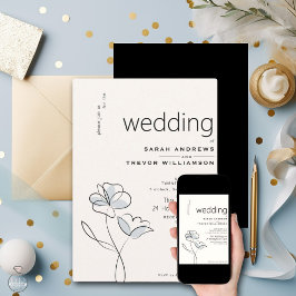 Minimalistisches modernes Blumendusty Blue und Buf Einladung