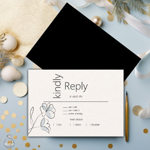 Minimalistisches modernes Blumendusty Blue und Buf RSVP Karte