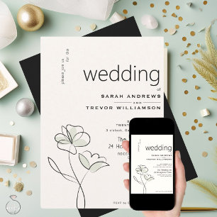 Minimalistisches, modernes, blumengeschmücktes Bla Einladung