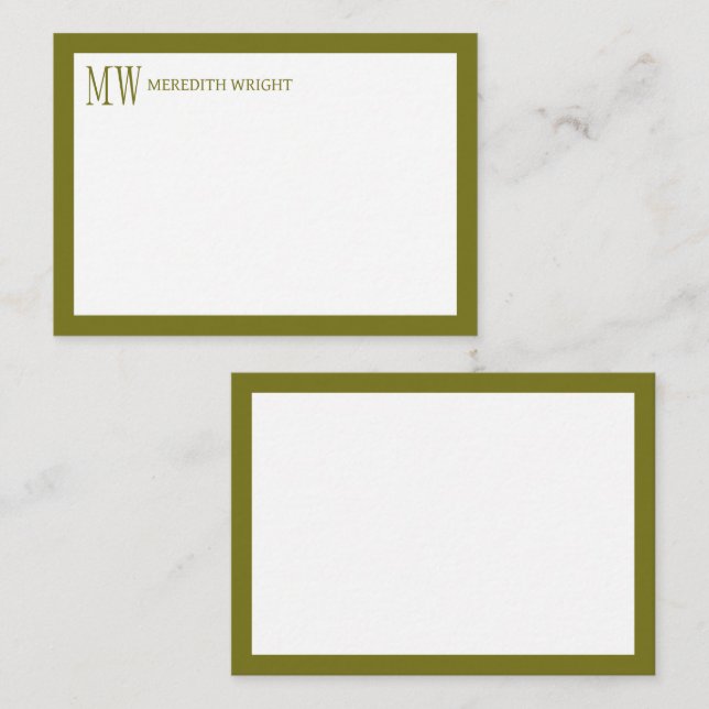 Minimalistisches modernes Border-Monogramm Mitteilungskarte (Vorne/Hinten)