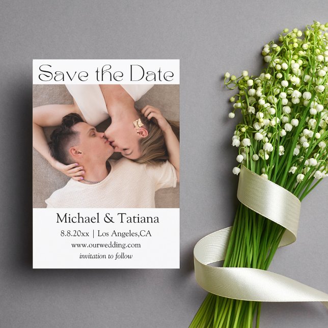 Minimalistisches modernes Drehbuch-Foto Save The Date (Von Creator hochgeladen)