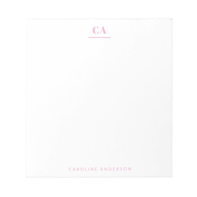 Minimalistisches modernes einfaches rosa Monogramm Notizblock (Vorderseite)