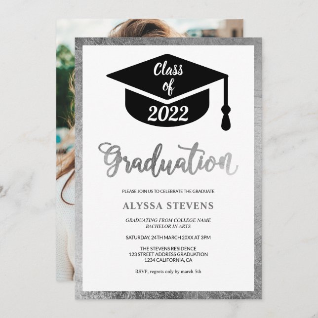 Minimalistisches, modernes Foto aus Silber Einladung (Vorne/Hinten)