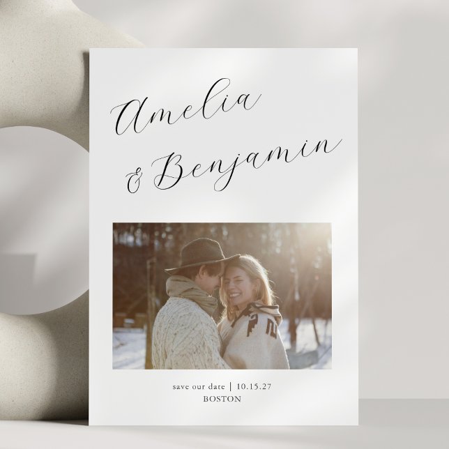 Minimalistisches modernes Foto für elegante Script Save The Date (Von Creator hochgeladen)