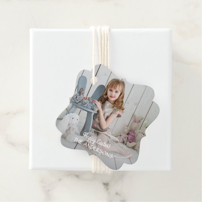 Minimalistisches modernes Foto glücklich Ostern Geschenkanhänger (Beispiel)