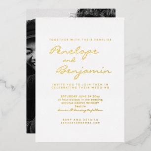 Minimalistisches modernes Foto Hochzeit Gold Folieneinladung