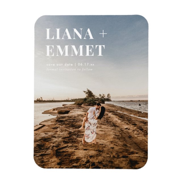 Minimalistisches modernes Foto - Hochzeit spart da Magnet (Vertikal)