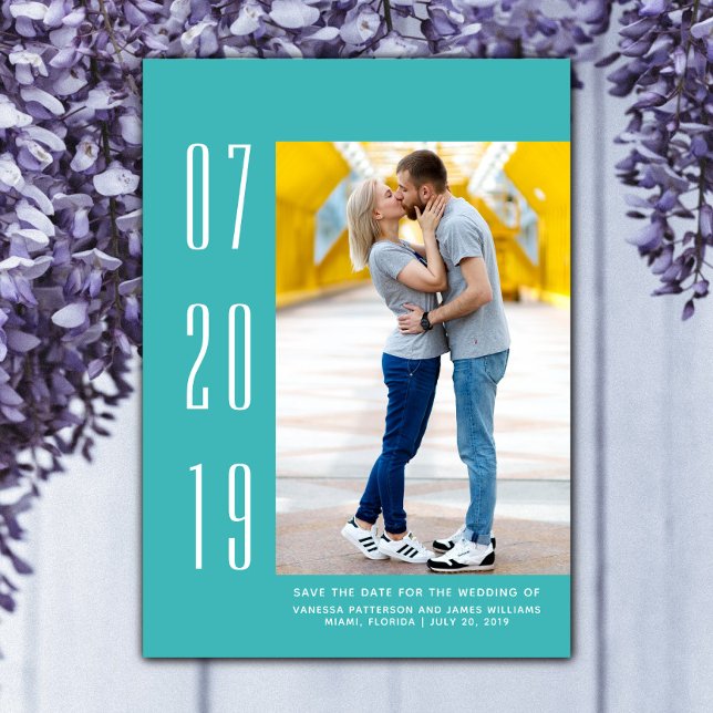 Minimalistisches modernes Foto Save the Date | AQU (Teal Minimalist Modern Photo Save the Date)