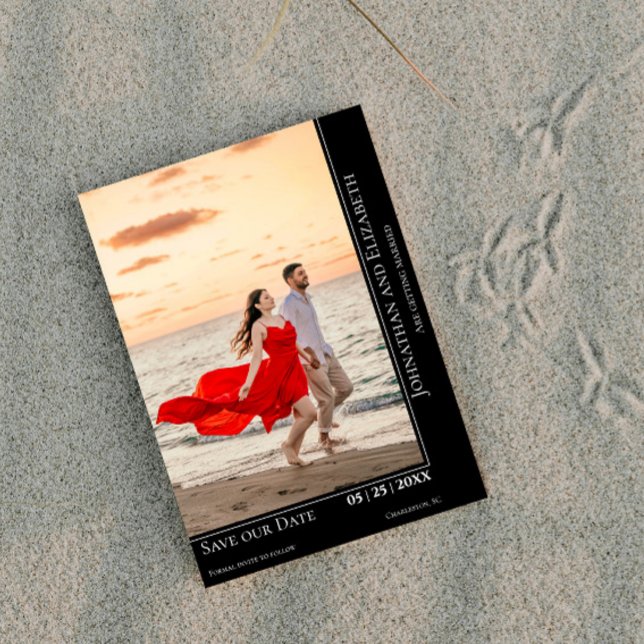 Minimalistisches modernes Foto Save the Date | Sch (Black Minimalist Modern Photo Save The Date)