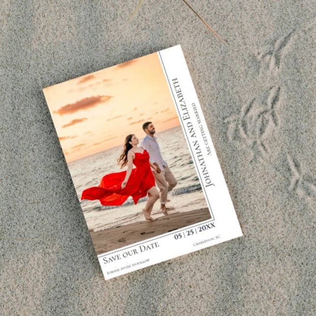 Minimalistisches modernes Foto Save the Date | wei (White Minimalist Modern Photo Save The Date)