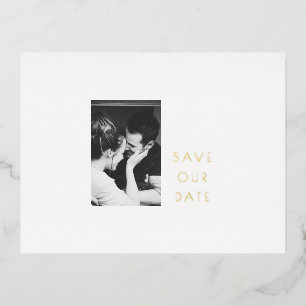 Minimalistisches modernes Gold Foil Foto Save the  Folie Einladungspostkarte