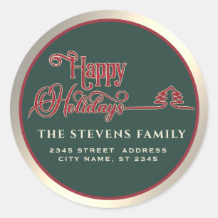 Minimalistisches, modernes Goldskript Happy Holida Runder Aufkleber