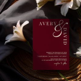 Minimalistisches modernes Hochzeitrotes Foto Einladung