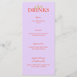 Minimalistisches modernes Hochzeitsmenü mit Bar |  Menükarte