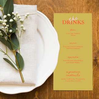 Minimalistisches modernes Hochzeitsmenü mit Bar | Menükarte
