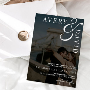 Minimalistisches modernes Hochzeitsschwarzes Foto Einladung