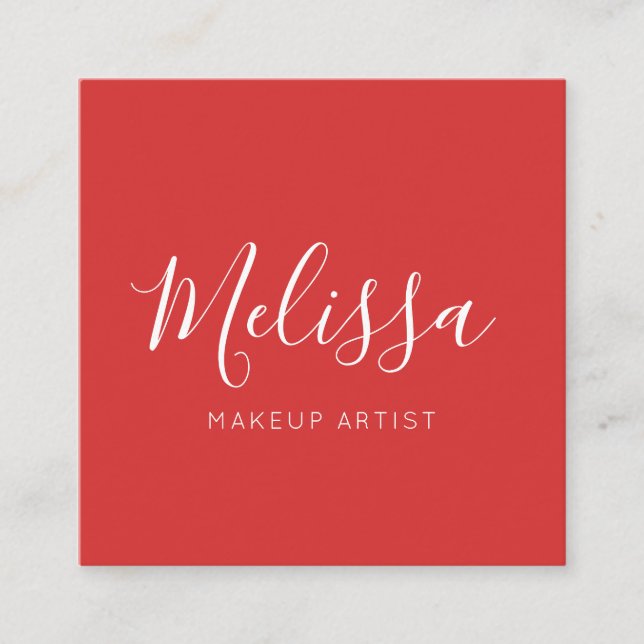 Minimalistisches modernes Kalligraphie-Rot Quadratische Visitenkarte (Vorderseite)