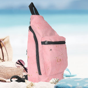 Minimalistisches, modernes Monogramm-Gold-Dunkelro Crossbody Bag