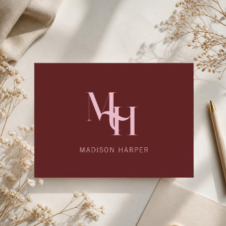 Minimalistisches modernes Monogramm Initialen rot Mitteilungskarte