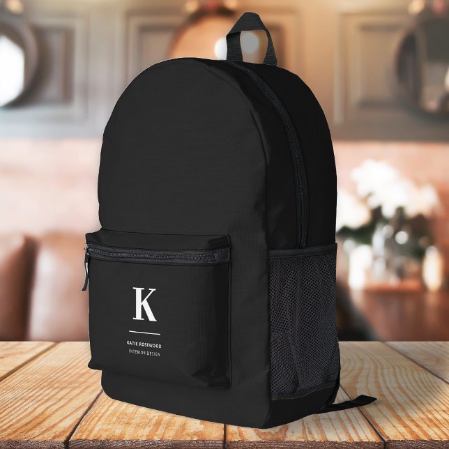 Minimalistisches, modernes Monogramm Schwarz Bedruckter Rucksack (Von Creator hochgeladen)