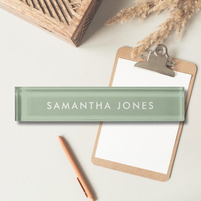 Minimalistisches modernes Namensschild Namensplakette (modern minimalist boho name plate for her desk in sage green)