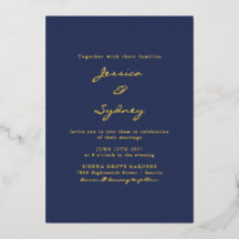 Minimalistisches, modernes Navy Blue Script Hochze